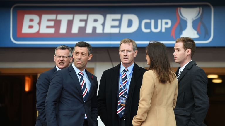 (from left) Rangers chief executive Stewart Robertson, manager Pedro Caixinha, and chairman Dave King.