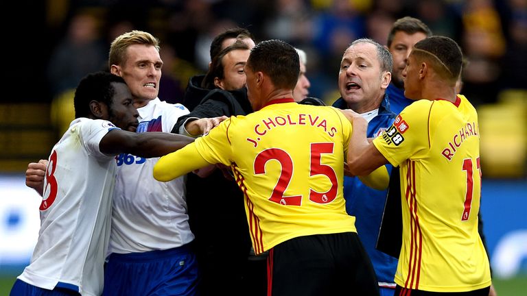 File photo dated 28-10-2017 of A scuffle between Watford and Stoke City players including Stoke City's Darren Fletcher (second left) and Watford's Jose Hol