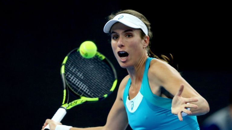 Johanna Konta of Great Britan returns a shot against Monica Niculescu of Romania on day two of the 2017 China Open