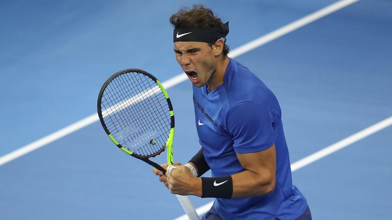 Rafael Nadal of Spain celebrates a point against Lucas Pouille of France during the Men's singles first round on day four of China Open