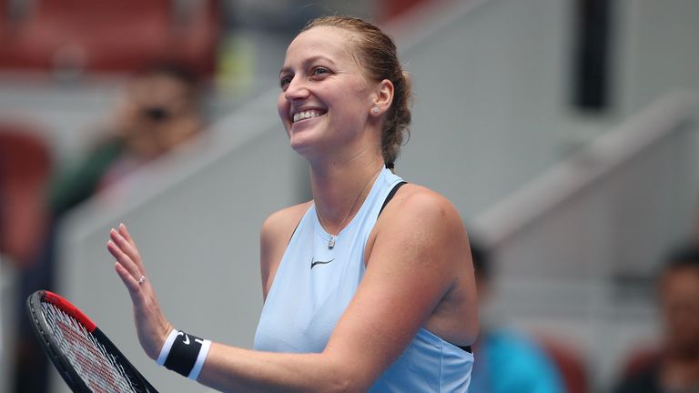 Petra Kvitova of Czech Republic  celebrates after winning her match against Karolina Pliskova of Czech Repubic