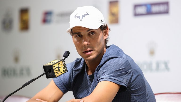 Rafael Nadal of Spain attends a press conference on day three of 2017 ATP Shanghai Rolex Masters at Qizhong Stadium