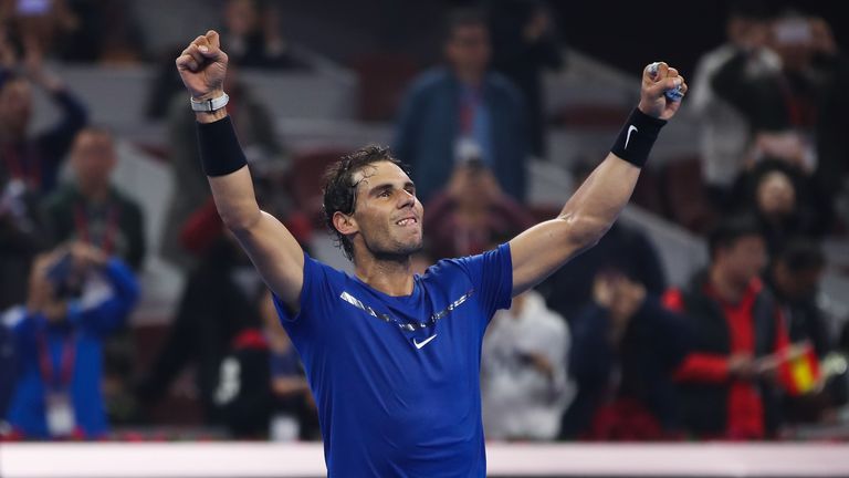 Rafael Nadal of Spain celebrates after winning the Men's Singles final against Nick Kyrgios of Australia