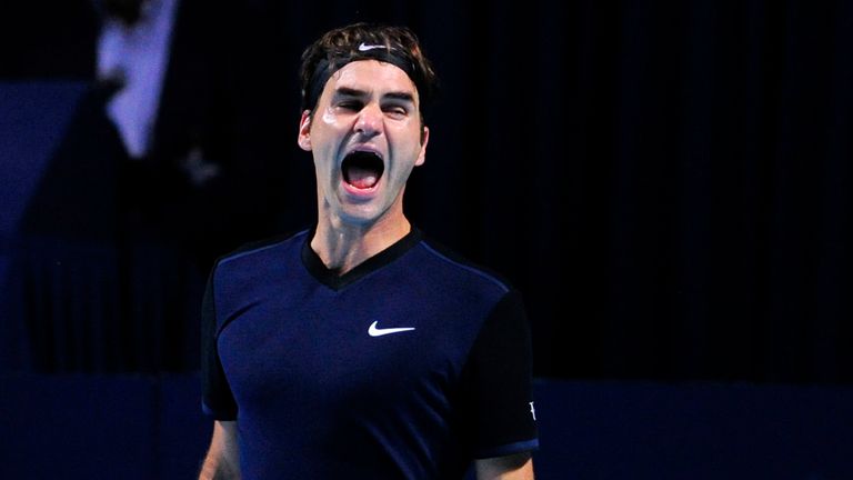 Roger Federer of Switzerland celebrates his victory during the Swiss Indoors ATP 500 Final against Rafael Nadal