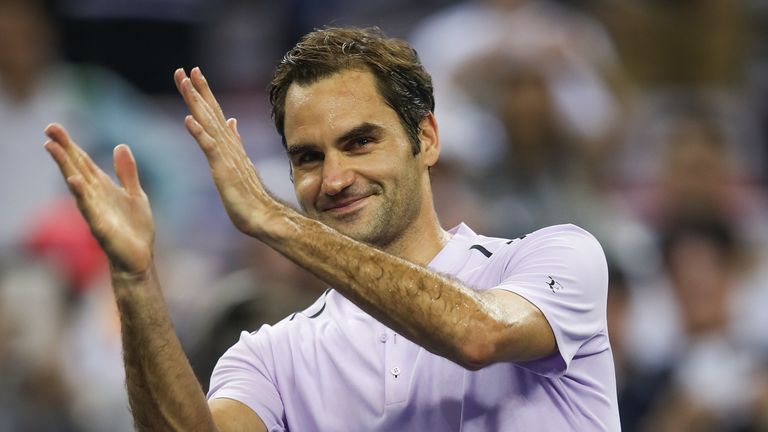 Roger Federer of Switzerland celebrates after winning the Men's singles mach second round against Diego Schwartzman