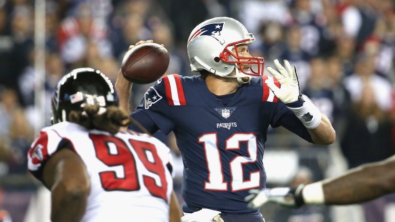FOXBORO, MA - OCTOBER 22:  Tom Brady #12 of the New England Patriots throws during the first quarter of a game against the Atlanta Falcons at Gillette Stad