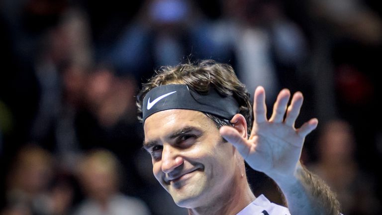 Switzerland's Roger Federer celebrates after winning against Frances Tiafoe of the US at the Swiss Indoors ATP 500 tennis tournament