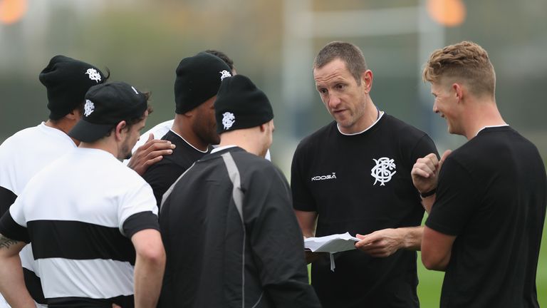LONDON, ENGLAND - NOVEMBER 01:  Assistant Coach Will Greenwood talks to the players during the Barbarians Training Session at Latymer Upper Sports Ground o