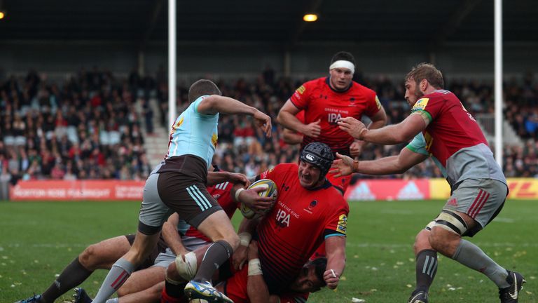 LONDON - OCTOBER 28 2017: Will Spencer of Worcester Warriors in action during the Aviva Premiership match between Harlequins and Worcester Warriors