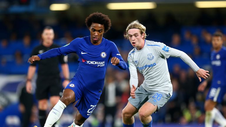 Willian and Tom Davies in action