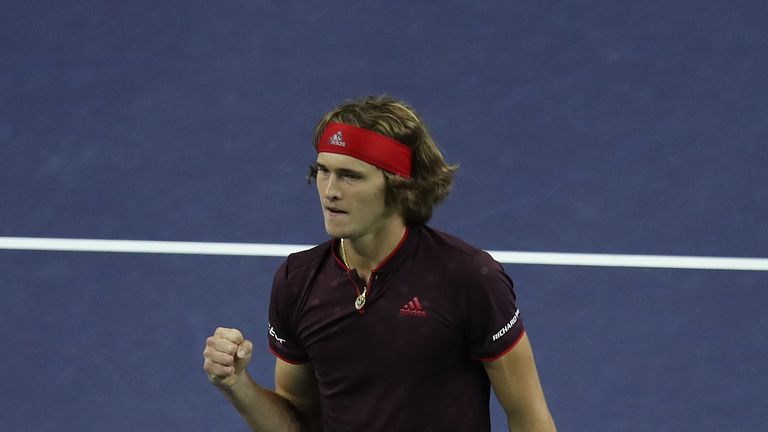 SHANGHAI, CHINA - OCTOBER 12:  Alexander Zverev of Germany celebrates a point during the Men's singles mach third round against Juan Martin Del Potro of Ar