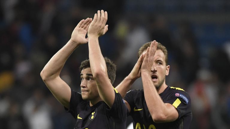 Tottenham Hotspur's Harry Winks and Harry Kane applaud after the UEFA Champions League Group H football match against Real Madrid in October 2017