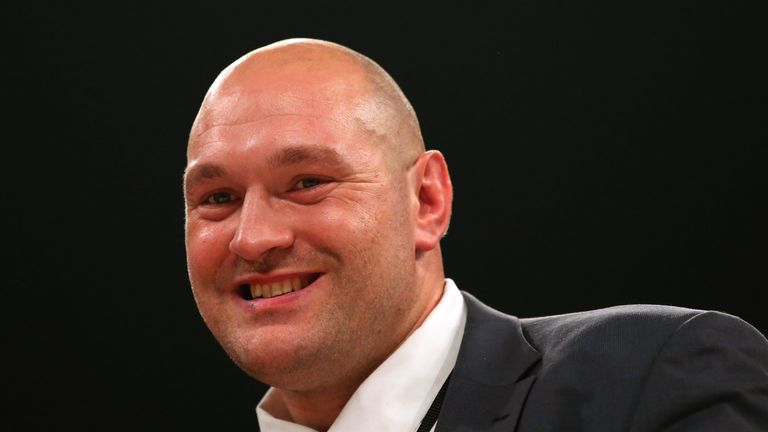 MANCHESTER, ENGLAND - SEPTEMBER 23:  Tyson Fury looks on from the ring after arriving ahead of the WBO World Heavyweight Title fight between Joseph Parker 