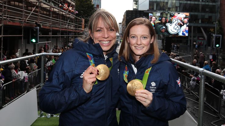 MANCHESTER, ENGLAND - OCTOBER 17: Kate Richardson-Walsh and Helen Richardson-Walsh during the Olympic Parade in Manchester on October 17, 2016 in Mancheste