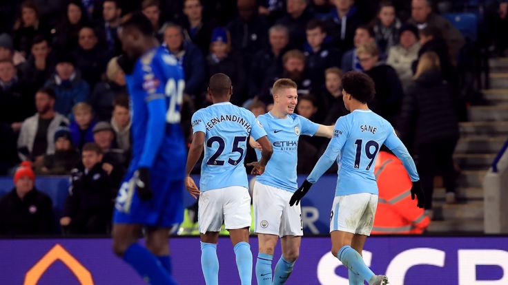 Manchester City's Kevin De Bruyne celebrates scoring his side's second goal of the game against Leicester