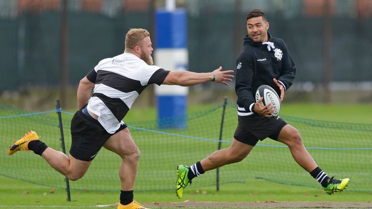 LONDON - OCT 31 2017: Richie Mo'unga and Akker van der Merwe (l) of Barbarians during a training session at Latymer Upper School playing fields