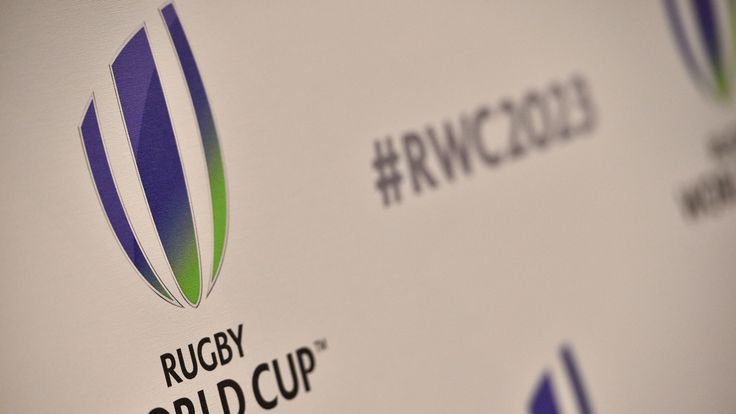 The logo for World Rugby, the international governing body of Rugby Union is on panelling as countries present their bids for the 2023 Rugby World Cup