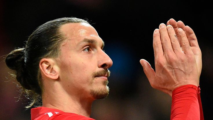Manchester United striker Zlatan Ibrahimovic applauds as he leaves the pitch at the end of the Premier League match against Newcastle United
