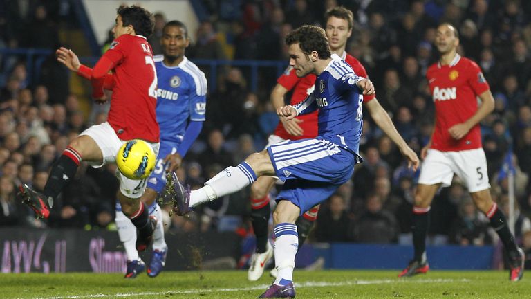 Juan Mata scoring against Manchester United for Chelsea