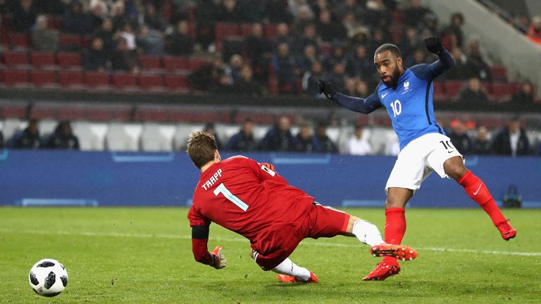 Alexandre Lacazette netted twice for France against Germany