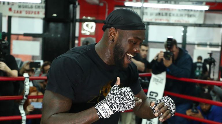 NEW YORK, NY - NOVEMBER 01:  WBC Heavyweight Champion Deontay Wilder trains at Gleason's Gym on November 1, 2017 in  the Brooklyn Borough of New York City.