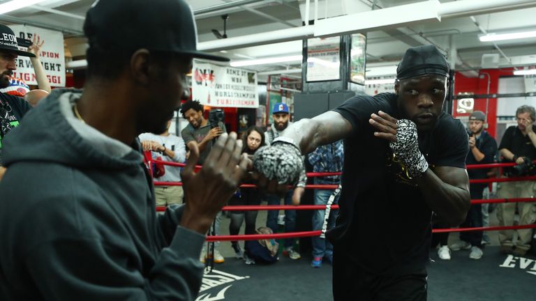 NEW YORK, NY - NOVEMBER 01:  WBC Heavyweight Champion Deontay Wilder trains at Gleason's Gym on November 1, 2017 in  the Brooklyn Borough of New York City.