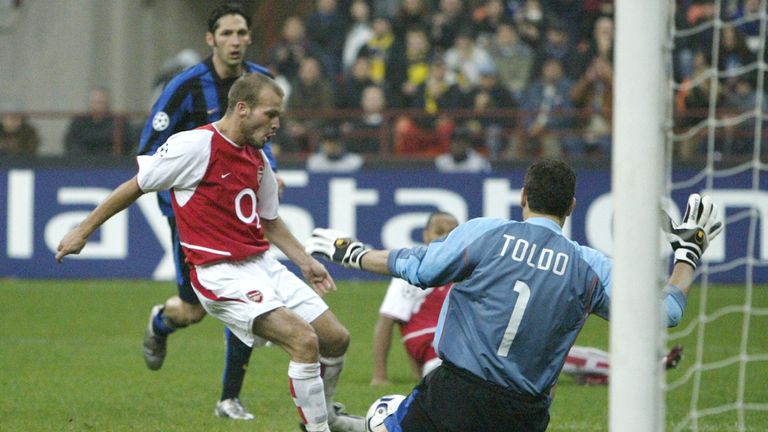 Freddie Ljungberg scored to put Arsenal 2-1 up against Inter Milan at the San Siro