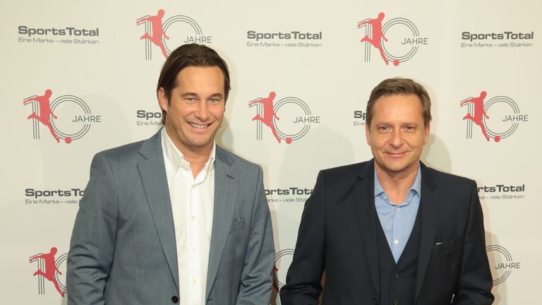 Hannover bosses Gerhard Zuber and Horst Heldt pose at the 10th anniversary celebration of the Sports Total Agency on November 5, 2017 in Cologne