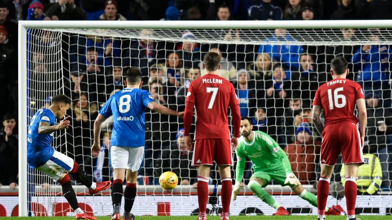 James Tavernier scores from the penalty spot after Jason Holt was fouled