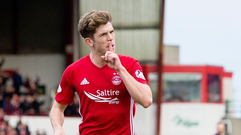  Aberdeen's Ryan Christie celebrates his equaliser against Ross County at Pittodrie last weekend, one of his two goals in the 2017/18 Premiership. 