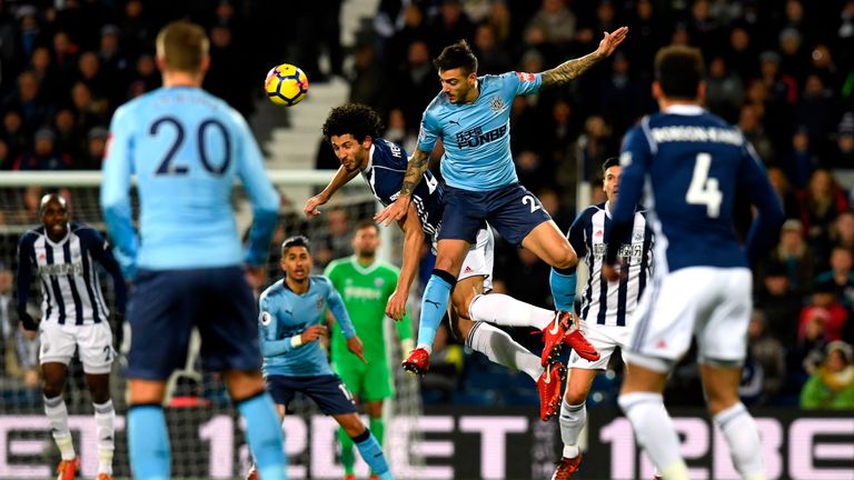 West Brom's Ahmed Hegazy challenges Newcastle's Joselu