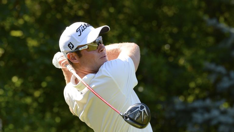 OMAHA, NE - JULY 21:  A. J. McInerney makes a tee shot on the 15th hole during round two of the Web.com Tour Pinnacle Bank Championship on July 21, 2017 at