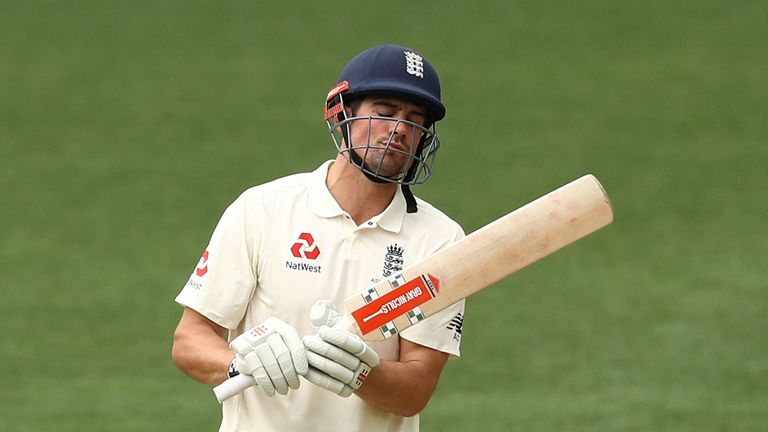 ADELAIDE, AUSTRALIA - NOVEMBER 10:  Alastair Cook of England looks dejected after being dismissed by Simon Milenko of CA XI  during day three of the four d