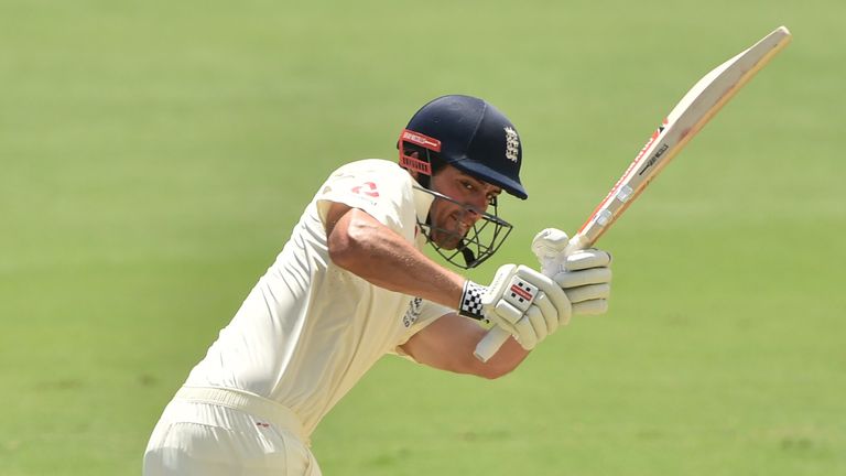 England opener Alastair Cook hits a four against Cricket Australia XI on the second day of a four-day Ashes tour match at the  Tony Ireland Stadium in Town