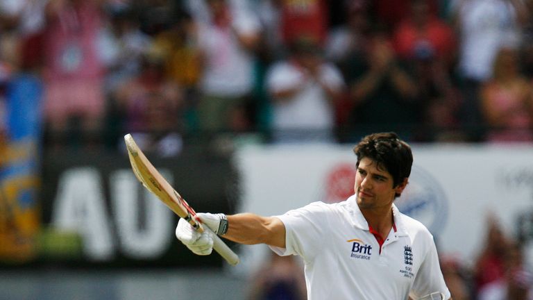 England batsman Alastair Cook celebrates after scoring a century during the third day of the fifth Ashes Test at the Sydney Cricket Ground