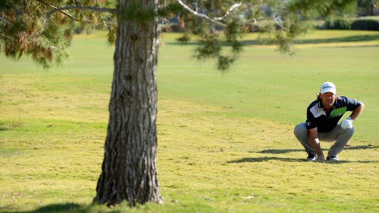LAS VEGAS, NV - NOVEMBER 02: Alex Cejka of Germany checks for a shot on the ninth hole during the first round of the Shriners Hospitals For Children Open a