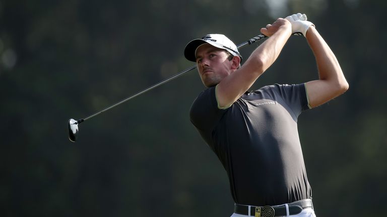 Alexander Bjork of Sweden tees off on the 15th hole during the final round of the Hong Kong Open 