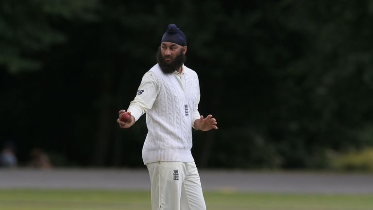 CHESTERFIELD, ENGLAND - JULY 23:  Amar Virdi of England during the England U19 v India U19 match at Queen's Park Cricket Club on July 23, 2017 in Chesterfi