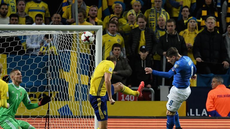 Andrea Belotti heads at goal