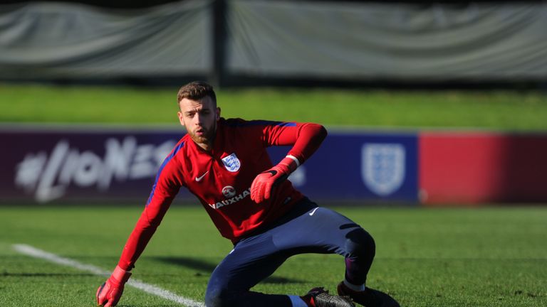 Angus Gunn of England U21's during a training session at St Georges Park