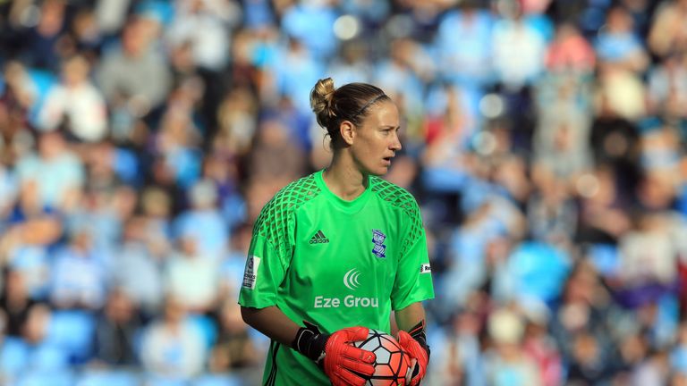 MANCHESTER, ENGLAND - OCTOBER 02:  Ann-Katrin Berger of Birmingham City Ladies in action during the Continental Cup Final between Manchester City Women and
