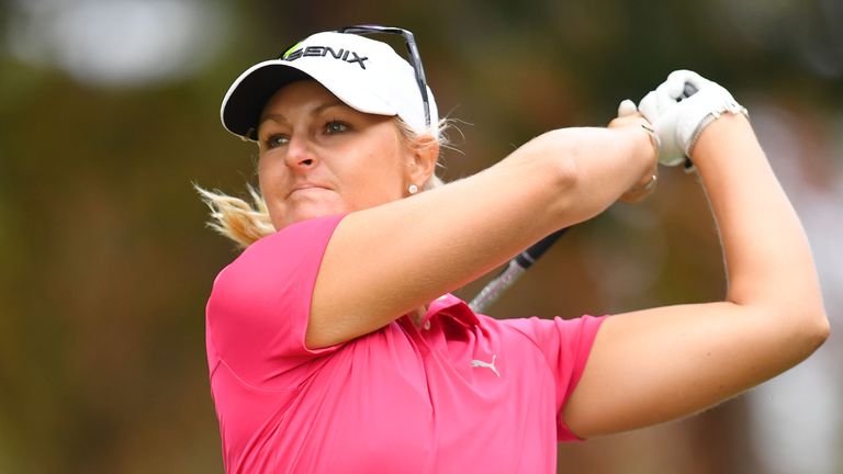 OMITAMA, JAPAN - NOVEMBER 04:  Anna Nordqvist of Sweden hits her tee shot on the 18th hole during the second round of the TOTO Japan Classics 2017 at the T