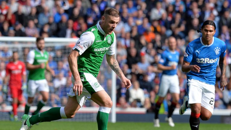 GLASGOW, SCOTLAND - AUGUST 12: Anthony Stokes of Hibernian in action during the Ladbrokes Scottish Premiership match between Rangers and Hibernian at Ibrox