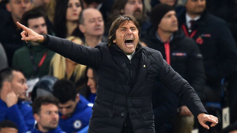 Chelsea's Italian head coach Antonio Conte gestures on the touchline during the English Premier League football match between Chelsea and Manchester United