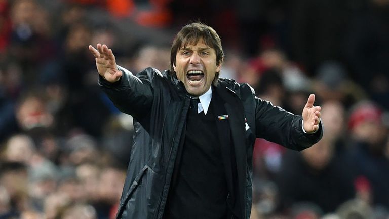 Nov 26, 2017: Chelsea's Italian head coach Antonio Conte gestures on the touchline during the 1-1 draw with Liverpool at Anfield.