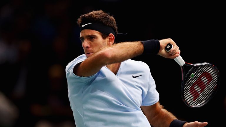 Juan Martin del Potro of Argentina returns a forehand in his match against Robin Haase of the Netherlands