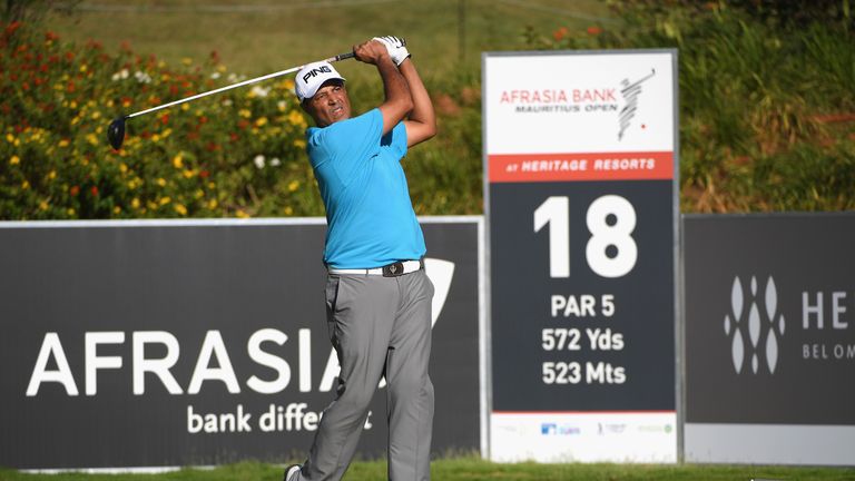 BEL OMBRE, MAURITIUS - NOVEMBER 30:  Arjun Atwal of India tees off on the 18th during day one of the AfrAsia Bank Mauritius Open at Heritage Golf Club on N