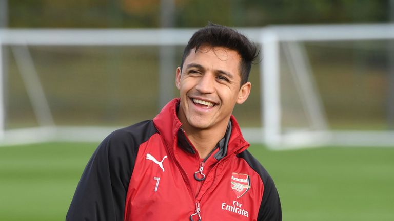 Alexis Sanchez during a training session at London Colney