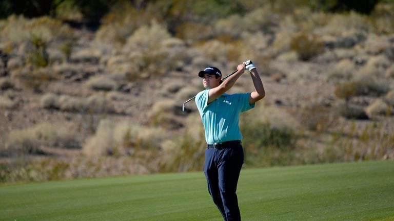 LAS VEGAS, NV - NOVEMBER 04: Beau Hossler hits his approach shot on the second hole during the third round of the Shriners Hospitals For Children Open at t