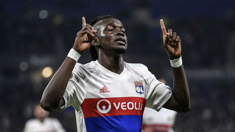 Lyon's Burkinabe forward Bertrand Traore celebrates after scoring a goal during the Europa League (C3) football match Olympique Lyonnais (OL) versus Everto